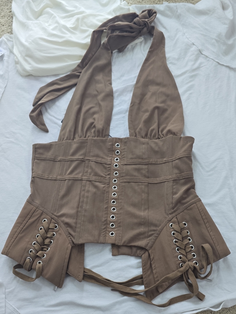 Fashion Nova Brown Halter Corset Jumpsuit Top